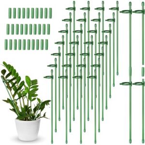 KAHEIGN 60 Pièces Réglables Piquets de Support pour Plantes, 30CM Extensible Piquet de Support à Tige Unique pour Jardin Anneaux de Support pour Cage à Plantes avec 120 Pinces et 30 Connexion Tuyaux (KAHEIGN-EU, neuf)