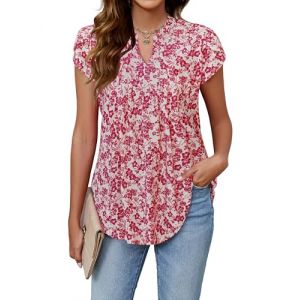 Cuptacc Chemisier Femme Chic et Élégant Manches Pétale Haut Femme Décontractée Loose Tunique Ete Beige Rouge Floral, Grand L 42-44 (CuptaccFashion, neuf)