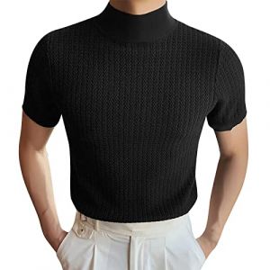 Haut &agrave; col Montant pour Homme, Chemise c&ocirc;tel&eacute;e &agrave; col roul&eacute; &agrave; Manches Courtes et col Haut, Pull Thermique d'automne, Tops Noirs &agrave; col Montant pour Hommes, XL (WinHLin, neuf)