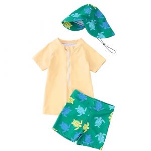 Maillot de Bain Enfant B&eacute;b&eacute; Gar&ccedil;on de 2 Pi&egrave;ces Anti-UV, Combinaison Zipp&eacute; &agrave; Manches Longues Imprim&eacute; + Chapeau &agrave; Large Bord Maillot de Bain B&eacute;b&eacute; Gar&ccedil;on Maillots de Bain Fille (PINTUTU SEXY, neuf)
