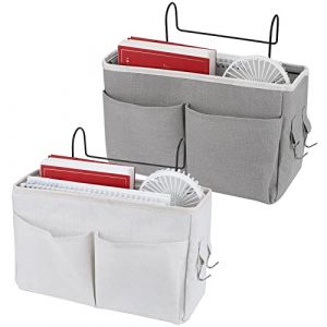 95Street 2 Pièces Poche de lit,Organisateur Etagere Lit en Toile Imperméable Panier de Lit Chevet Suspendu,Poche de Lit pour l'école de Bureau à Domicile(Gris,Blanc) (yujupiterKlub, neuf)