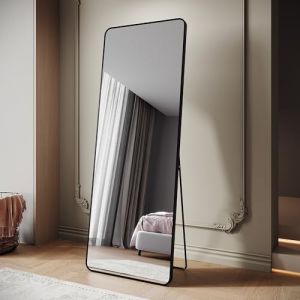 SIRHONA Miroir sur Pied 160x60cm, Miroir Pleine Longueur avec Cadre en Aluminium, Montage Suspension ou Placerr, Antichute, Noir avec Support (ELLIPSE sanitaire, neuf)