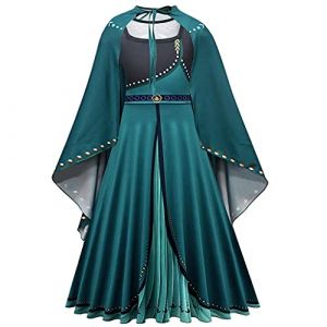 Lito Angels Reine des Neiges Deguisement Robe de Reine Anna avec Cape pour Enfant Filles, Taille 4-5 ans, Vert, Manche Longue (étiquette en tissu 110) (Lito Angels FR, neuf)