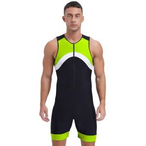 dPois Maillot de Bain Homme Piscine sans Manches Body Combinaison de Plongé Surf Short de Bain Shorty Boxer Natation Plage Vêtements d'Été Swimwear Vert Fluorescent 4XL (dPois eu, neuf)