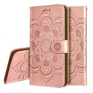 IMEIKONST Coque Compatible avec Samsung Galaxy A16 5G, Flip Housse Embossed Cuir Porte-Cartes Portefeuille Magn&eacute;tique Stand &Eacute;tui &agrave; Rabat Coque pour Samsung A16 5G. Mandala Rose Gold LD (IMEIKONST, neuf)