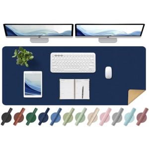 Tapis de Bureau - Sous-Main Double Face en Liège et Cuir, Tapis pour Souris et Clavier, Protection de Bureau Antidérapante, Idéal Comme Tapis de Table pour le Bureau et la Maison(Bleu Fonce, 120x43CM) (YoursTrust-EU, neuf)
