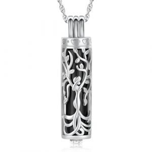 Minicremation Collier urne cylindrique pour cendres, ange, arbre de vie, bijou funéraire, pendentif en forme de fiole cylindrique creuse, bijou souvenir pour homme et femme, Acier inoxydable, Pas de (Minicremation jewelry, neuf)