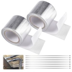 2 Rouleaux 5m x 5cm Bande Thermique Echappement Adhesive, Ruban Isolant Thermique Voiture avec 8 Attaches de C&acirc;ble Inox, Pare Chaleur Echappement, Bande d'&Eacute;chappement pour Moto et Voiture Tuyau (renyijingUK, neuf)