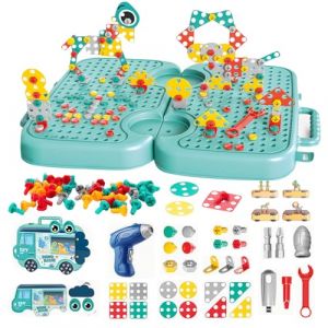 Skeadex Jouet Enfant Boîte à Outils Montessori,Puzzle 3D Jeux Construction,Etabli Enfant avec Perceuse,Jouets Bricolage Mosaique,Jeu Éducatif Cadeau pour Enfants Garcon Fille 3-12 Ans (Dinosaure) (Skeadex Store, neuf)