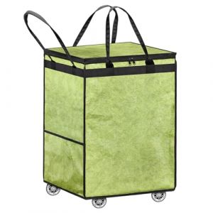 Boczif Grand panier &agrave; linge, sac de courses r&eacute;utilisable, chariot pliable avec roulettes et poign&eacute;e, sac fourre-tout &agrave; roulettes, rangement pour v&ecirc;tements et courses (Vert) (Wdmtree, neuf)