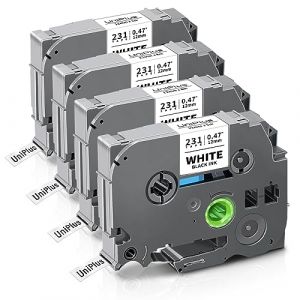 UniPlus 4x Compatible TZe231 TZe-231 Ruban d'&eacute;tiquettes de Remplacement pour Brother Tz 12mm 0,47 Tape pour Brother P-Touch PT-H105 PT-E100 PT-H110 PT-H107B PT-1010 PT-1000 PT-P300BT Noir sur Blanc (UniPlus, neuf)