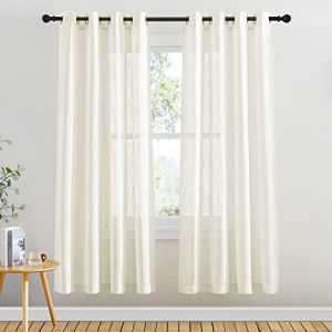 PONY DANCE Voilage Fenêtre - Rideaux Draperies Voile avec Motif de Croix Décoration de Porte Maison Salon Romantique Prêt à Poser, L 132 cm x H 180 cm, Beige Clair, Lot de 2 (RYB HOME EU, neuf)