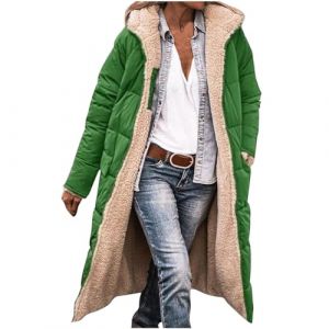 Femme Parka Hiver à Capuche Long Polaire Manches Longues Manteau de Laine Casual Parka Epaisse Chaude Slim Fit Veste en Coton Manteau Longue Militaire Couleur Unie Doudoune Chaude Matelassee (⭐⭐⭐⭐⭐KQIVAM (Arrivée dans 5-12 jours), neuf)