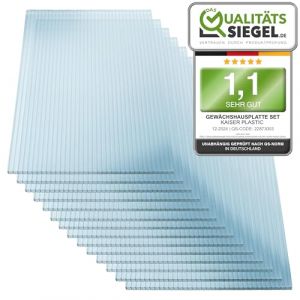 KAISER PLASTIC® Xtra Strong | Jeu de 8 plaques de Serre | Epaisseur 8mm | 700 x 1500 mm | Polycarbonate (PC) | 8,40 m2 | Poids : 1200g/m2 | Plaque alvéolaire - Double Plaque alvéolaire (Kaiser-plastic, neuf)