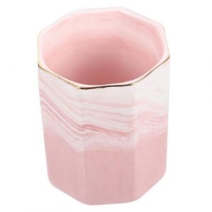 Gogogmee Porte-Pinceaux de Maquillage en C&eacute;ramique Marbr&eacute;e Rose Pot Octogonal 10 CM X 8 CM Bordure Dor&eacute;e Organiseur Polyvalent pour Pinceaux Crayons et Produits Cosm&eacute;tiques Bureau et (Xiaanmall, neuf)