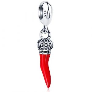 Charms en corne italienne pendentif pour bracelet porte-bonheur pandora, perles pendentif piment rouge italie en argent sterling 925 avec couronne royale, cadeaux pour grand mere/voyage/no&euml;l (Xusheng Jewelry, neuf)