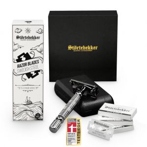 St&ouml;rtebekker&reg; Set de rasage Starter - avec rasoir, &eacute;tui (noir) et 10 lames + 100 lames de rasoir St&ouml;rtebekker suppl&eacute;mentaires - Set de rasage Premium pour hommes - pour un rasage parfait - Bon cadeau (St&ouml;rtebekker, neuf)