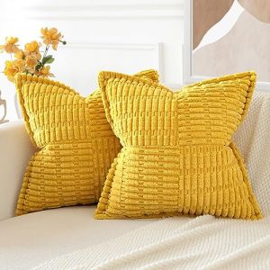 JOTOM Lot de 2 Housses de Coussins en Velours Côtelé avec L'épissage Décoratif Canapé Taie d'oreiller Doux Décoration pour Maison Salon Chambre Canapé Décoration 40x40cm (Jaune Moutarde) (Jotom Europe, neuf)