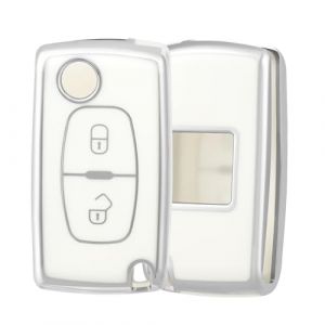 OFF WE GO Coque de Cl&eacute; Voiture pour Peugeot Voiture Cl&eacute; &agrave; T&eacute;l&eacute;commande &Eacute;tui TPU Coque Protection Cl&eacute; Voiture pour Peugeot 207 307 308 407 408 3008 5008 Citroen C2 C3 C4 C5 C6 C8, Argent Blanc (OFF WE GO, neuf)
