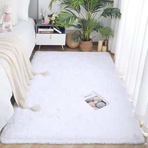 ROHATIM Tapis Salon Shaggy Descente de lit Chambre Grande Taille Tapis Moelleux Carpette pour Chambre Tapis Décoratif de Style Moderne pour Salon Chambre Canapé Natte(Blanc Pur,200 x 300 cm) (ROHAKJ, neuf)