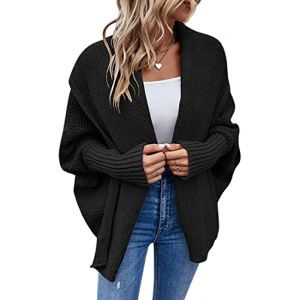 ORANDESIGNE Gilet Long Femme Hiver Chaud Cardigan Grande Taille Manches Longues Chic Tricot Veste Longue Grosse Maille &Eacute;l&eacute;gant Sweater Manteau Outwear E Noir XL (ORANNER EU, neuf)