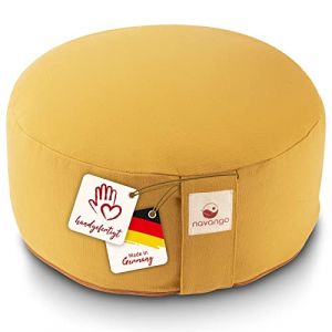 Navango&reg; Coussin Zafu Rond de M&eacute;ditation et Yoga &ndash; Pouf de Sol 15 cm &ndash; Fabriqu&eacute; &agrave; la main en Allemagne &ndash; Garnissage Naturel en &Eacute;peautre &ndash; Housse Lavable 100% Coton &ndash; Coussin de Yoga Ergonomique (tevigo gmbh, neuf)