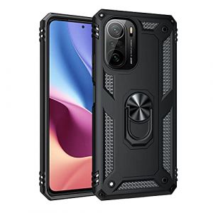 BestST Coque pour Xiaomi Poco F3/Mi 11i + 9H Verre tremp&eacute;, &eacute;tui Protection TPU/PC Souple Durable avec Support de 360&deg; Rotation Anneau Protection Antichoc Armor Box Coque, Noir (BestST, neuf)
