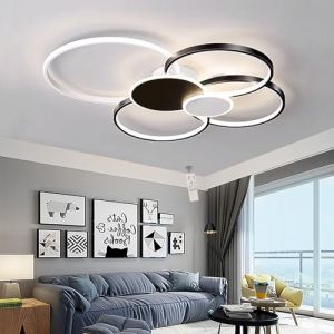 Hsyyz Plafonnier LED,Lumi&egrave;res du Salon Dimmable Plafonnier de Salon avec T&eacute;l&eacute;commande Moderne Cr&eacute;atif Design M&eacute;tal Acrylique Plafond Lampe,Int&eacute;rieur &Eacute;clairage de plafond (Noir + blanc, 100cm/96W) (juchaoshangmao, neuf)