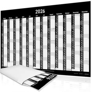Calendrier mural XXL 2026 DIN A1 - Calendrier annuel 2026 - 84 x 59 cm - Calendrier mural avec semaines et jours f&eacute;ri&eacute;s - Noir - Grand format (2026) (Cnoco, neuf)