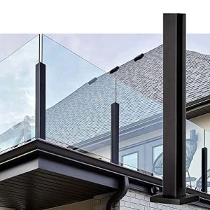 Poteau de garde-corps en verre noir, panneaux de cl&ocirc;ture de piscine ext&eacute;rieure poteau/poteau de balustre avec base carr&eacute;e, syst&egrave;me de colonne de rail de pont clip en verre facile &agrave; installer, fin (ruiguangweiya, neuf)