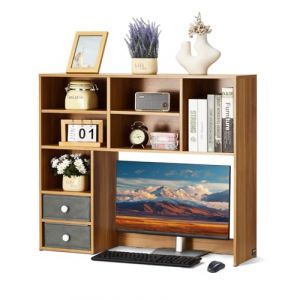 VEVOR &Eacute;tag&egrave;re &agrave; Poser sur Bureau &agrave; 3 Niveaux, Biblioth&egrave;que de Bureau 94 x 25,4 x 79,2 cm, Organisateur de Bureau avec 2 Tiroirs en Tissu, Support de Rangement pour Maison Dortoir, Couleur Bois (VEVOR Direct Store FR, neuf)