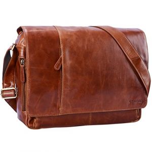 STILORD 'Elias' Sacoche homme cuir Vintage Sac Bandoulière Homme Design Sac en cuir Ordinateur Portable 15,6 Pouces Besace en Cuir, Couleur:cognac - brillant (STILORD Cuir, neuf)