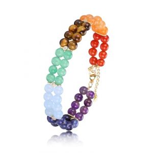 Jovivi Cadeau Fête des Mères Maman Bracelet Chakra en Pierre Naturelle Bracelet Perle Double Rang 7 Chakra Reiki Ensemble De Deux Bracelets Avec Accessoires Cadeau Braclet Femme Fille (kaenmis, neuf)