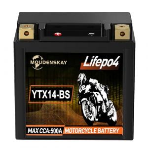 MOUDENSKAY Batterie Lithium Moto 12V Batterie Moto Lithium Ion Powersports avec BMS(YTX14-BS 500~600CCA 12.8V 6Ah) LiFePO4 Batterie de d&eacute;marrage pour motos, ATV, UTV, v&eacute;hicules nautiques, etc (Tepure, neuf)