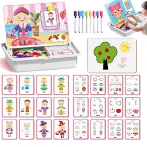 Bo&icirc;te &agrave; Puzzle magn&eacute;tique pour Enfants avec Jeu et Planche &agrave; dessi, Jeu d'habillage magn&eacute;tique du Visage, Poup&eacute;e d'habillage magnetique avec Planche &agrave; Dessin et Crayon pour Enfants (C) (CWENRO, neuf)