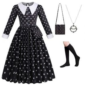 NuGeriAZ Wednesday Costume Kids Wednesday Dress Wednesday Costume Girl Wednesday Costume Halloween Christmas Carnival Black Friday (hongpeng DE, neuf)