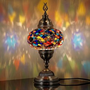 DEMMEX Grande Lampe Turque en Mosa&iuml;que &ndash; Faite &agrave; la Main en Turquie &ndash; Verre Color&eacute; de Style Tiffany et M&eacute;tal Antique Martel&eacute; &ndash; Lampe D&eacute;corative Artisanale pour Salon, Chambre, Bureau &ndash; 35 cm (DEMMEXUK, neuf)