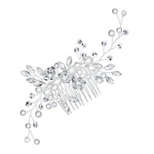 Baluue 1 Pièce peigne à perles barrette de mariée peigne strass barrette de cheveux de mariage Pinces à cheveux feuilles décor floral Coiffure peigne à cheveux de mariée alliage Silver (Fortune Luck, neuf)
