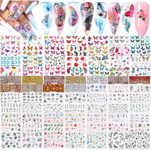 Rosymormor 78 Feuilles Autocollants Ongle, 3D D&eacute;calcomanies &agrave; Ongles, DIY Adh&eacute;sives Transfert Papillon Fleurs Lettres Color&eacute; Filigrane Autocollants pour Nail Art D&eacute;cor Maquillage F&ecirc;te Halloween No&euml;l (Rosymormor-EU, neuf)