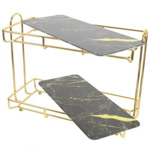 SMASOLO &Eacute;tag&egrave;re Angle &agrave; Double pour Salle de Bain Organisateur de Cosm&eacute;tiques Dor&eacute; Rangement de Comptoir Pratique et D&eacute;montable pour Toilette et Coiffeuse (SEASOON, neuf)