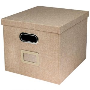 HMF Boîte de rangement avec couvercle pour dossiers suspendus DIN A4 | boite dossier suspendu | convient pour Kallax | 33 x 37,5 x 28 cm | Beige (hmf_shop, neuf)