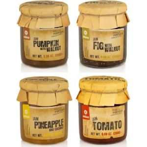 S&eacute;lection vari&eacute;e de confitures &ndash; Pack de 4 pots de 280 g &ndash; Saveurs uniques : Potiron aux noix, Figue aux noix, Ananas &agrave; la noix de coco, Tomate &ndash; Sans ingr&eacute;dients artificiels (Pure Brands Portugal, neuf)