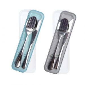 XRVRILE 2 Couverts de Voyage avec &Eacute;tui, Set de Couverts Inox R&eacute;utilisables &agrave; Emporter, Couverts Nomades pour Bureau, Voyage, Pique-nique (Noir, Vert) (xiangyirui, neuf)