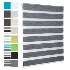 WOLTU Store Enrouleur Jour Nuit sans Perçage, Store Zébré en Double Tissu, Rideau Translucide et Occultant, Protection de la Vie Privée, Montage Facile avec Clips, 85l x 150L cm, Gris marbré (WOLTU GmbH, neuf)