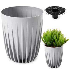 Konzept 11 Pot de fleurs haut de 14 cm de diamètre, grand pot pour extérieur, balcon, cache-pot avec insert, gris, pot de palmier (KONZEPT GmbH, neuf)