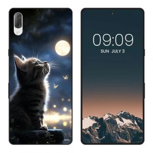 WUACYEAMING Noir Coque pour Sony Xperia L3, Haute Qualit&eacute; TPU Silicone Mince Souple Antichoc Bumper avec La Lune et Le Chat Motif Dessin Mat Case (WUACYEAMING, neuf)