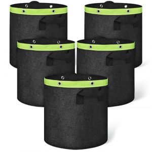 ELAKIRI Lot de 5 sacs de plantation de 20 l (5 gallons) en feutre et tissu non tissé de 300 g/m², pot en tissu avec poignées et trous renforcés multifonctions, pots en tissu pour le jardinage, tomates (C-Stone EU, neuf)