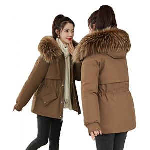 Minetom Manteau Femme Hiver Doudoune Chaud Parka Longue Blouson &Agrave; Capuche en Fausse Fourrure Trenche Grande Taille Duvet en Coton D Marron XS (B.W.S KIT, neuf)