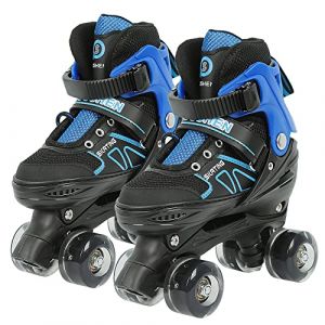 Patins &agrave; roulettes R&eacute;glables pour Enfants avec Roues Rollers en Ligne Rollers Quad pour Filles, Gar&ccedil;ons et d&eacute;butants (Bleu et Noir, Pas de lumi&egrave;re, M(32-37)) (hlang EU, neuf)