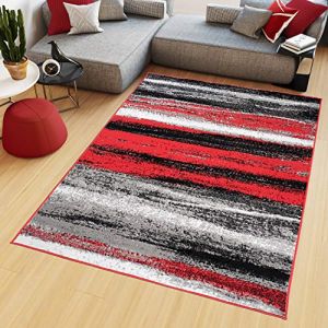 TAPISO Maya Tapis Poil Court Moderne Gris Rouge Blanc Noir Mouchet&eacute; Motif Ray&eacute; Tapis Salon Chambre Salle &agrave; Manger Adulte Bureau Oeko-TEX R&eacute;sistant 180 x 250 cm (TAPISO-FR, neuf)